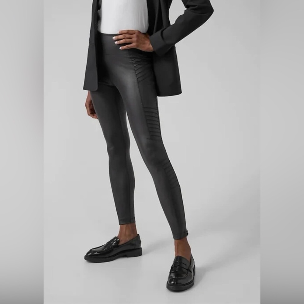 Athleta Black Delancey Gleam Faux-Leather Moto Leggings Pants